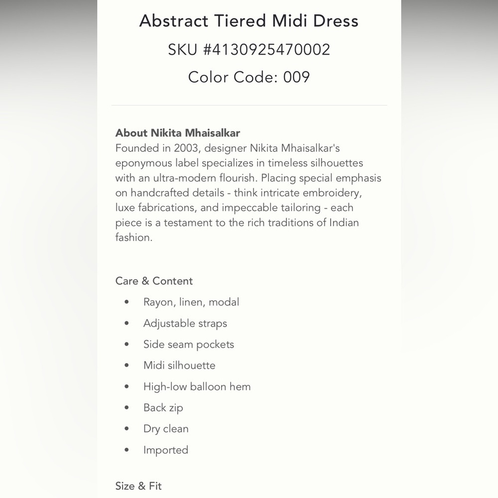 🍀SUPER RARE🍀 Anthropologie NWT Nikita Mhaisalkar. Abstract Tiered Midi Dress XS. - Picture 7 of 10